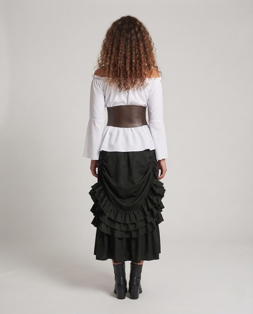 Women's Off-Shoulder Blouse with Ruffled Sleeves and Fitted Corset Chichicherry