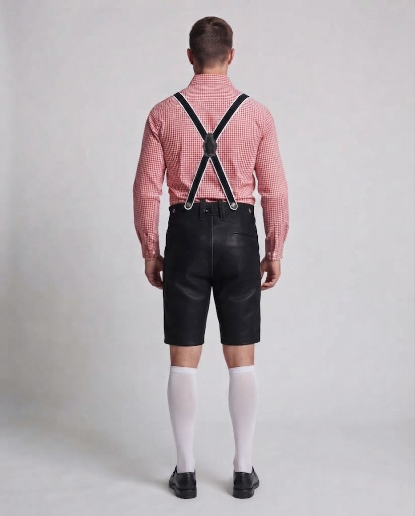 Men's Trachten Leather Shorts with Decorative Straps Chichicherry
