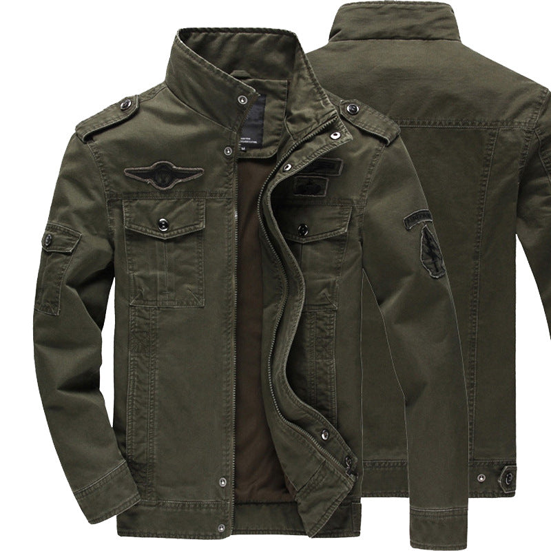 Men's Urban Canvas Bomber Jacket in Pilot Cut with Shoulder Epaulettes and Thermal Lining Chichicherry