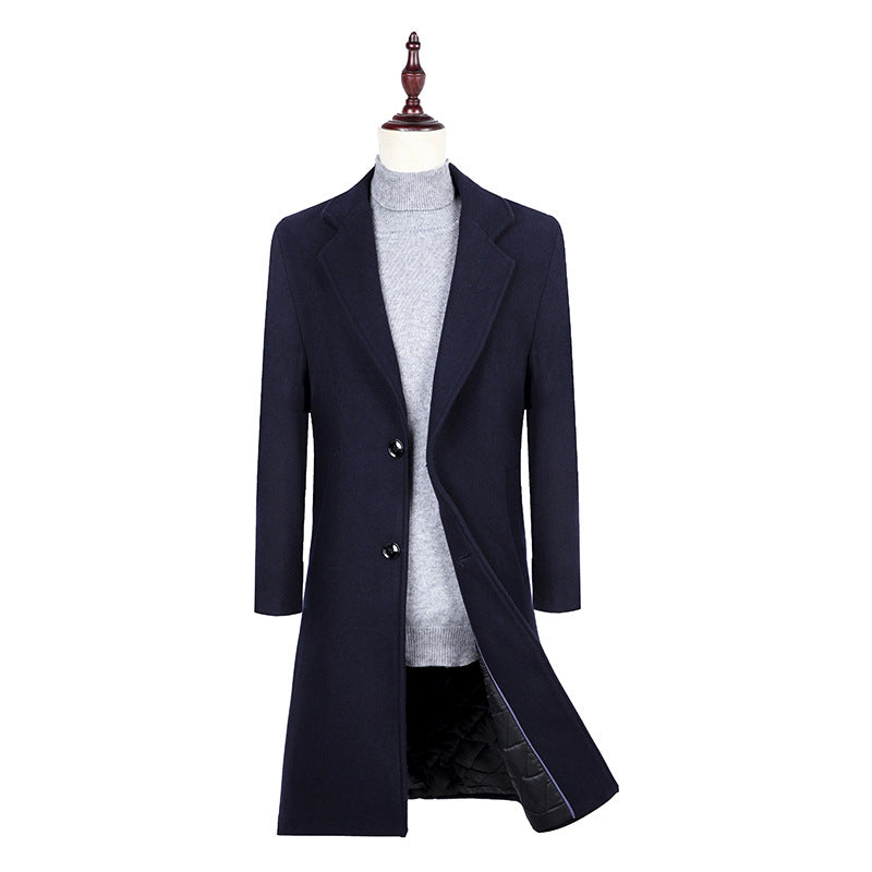 Men's Elegant Single-Breasted Wool Blend Coat with Quilted Lining Chichicherry