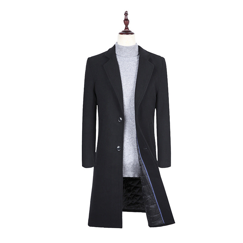 Men's Elegant Single-Breasted Wool Blend Coat with Quilted Lining Chichicherry