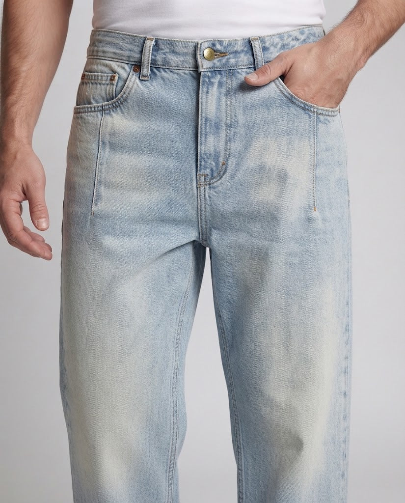 Men's Floor-Length Baggy Palazzo Denim with Low Waist Fit and Wide Hem Chichicherry