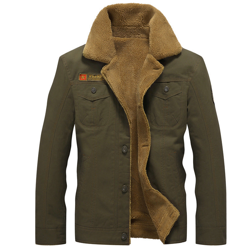 Men's canvas trucker jacket with sherpa lining and utility pockets Chichicherry
