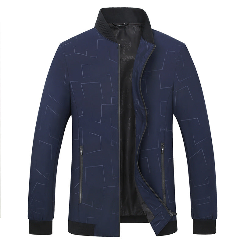 Men's Lightweight Bomber Jacket with Geometric Print, Water-Repellent Surface and Ribbed Cuffs Chichicherry