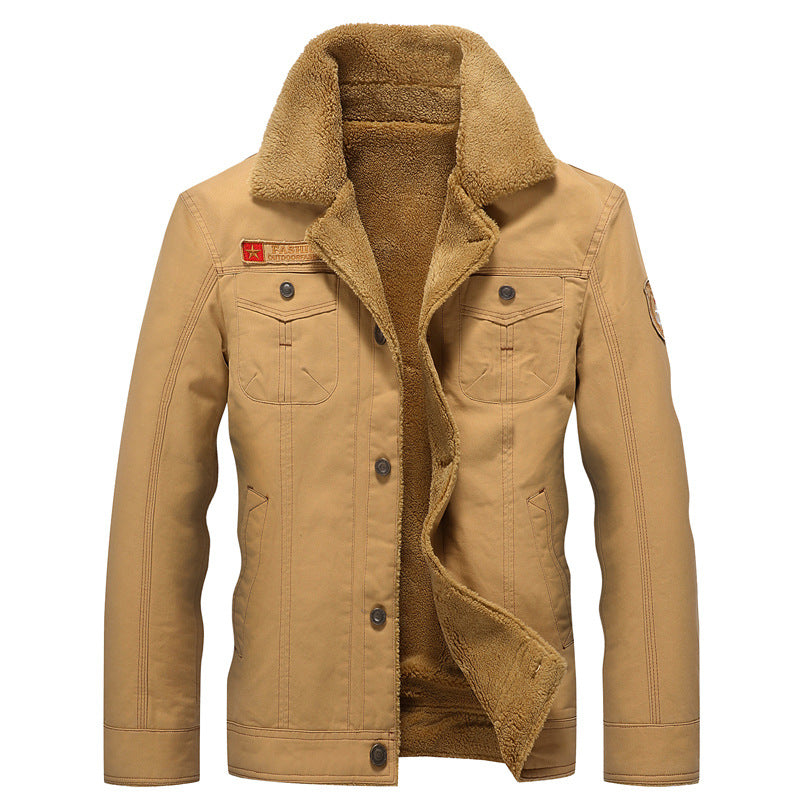 Men's canvas trucker jacket with sherpa lining and utility pockets Chichicherry