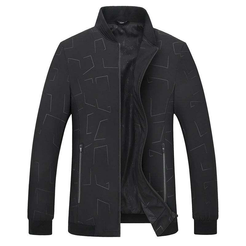 Men's Lightweight Bomber Jacket with Geometric Print, Water-Repellent Surface and Ribbed Cuffs Chichicherry