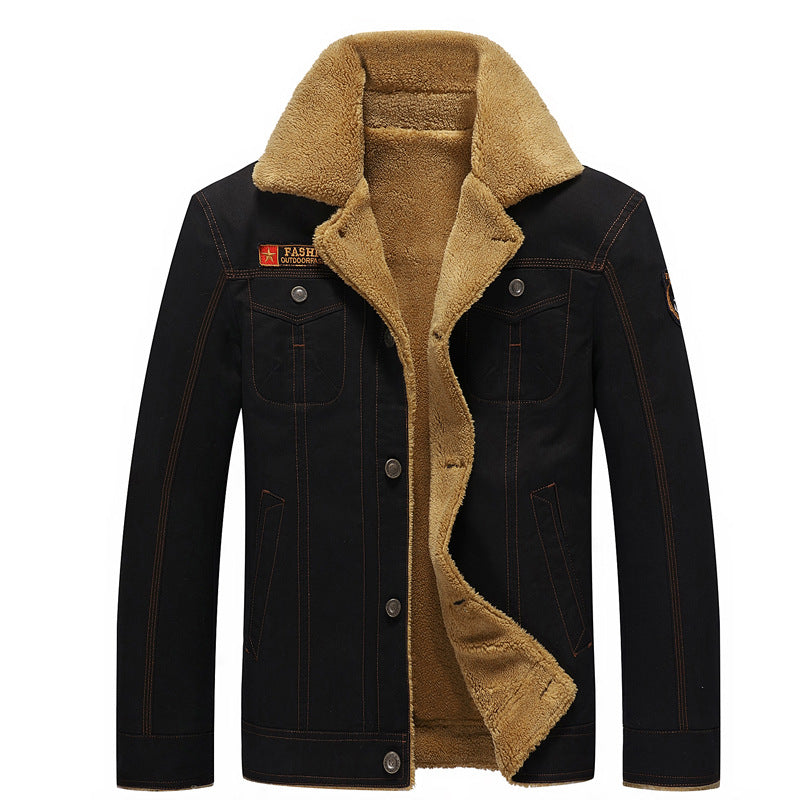 Men's canvas trucker jacket with sherpa lining and utility pockets Chichicherry
