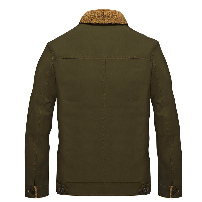 Men's canvas trucker jacket with sherpa lining and utility pockets Chichicherry