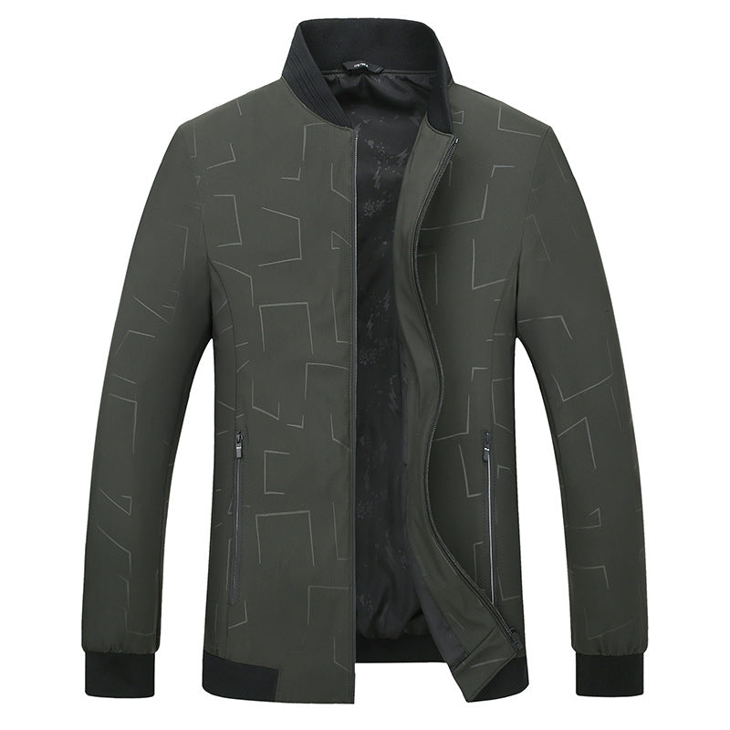 Men's Lightweight Bomber Jacket with Geometric Print, Water-Repellent Surface and Ribbed Cuffs Chichicherry