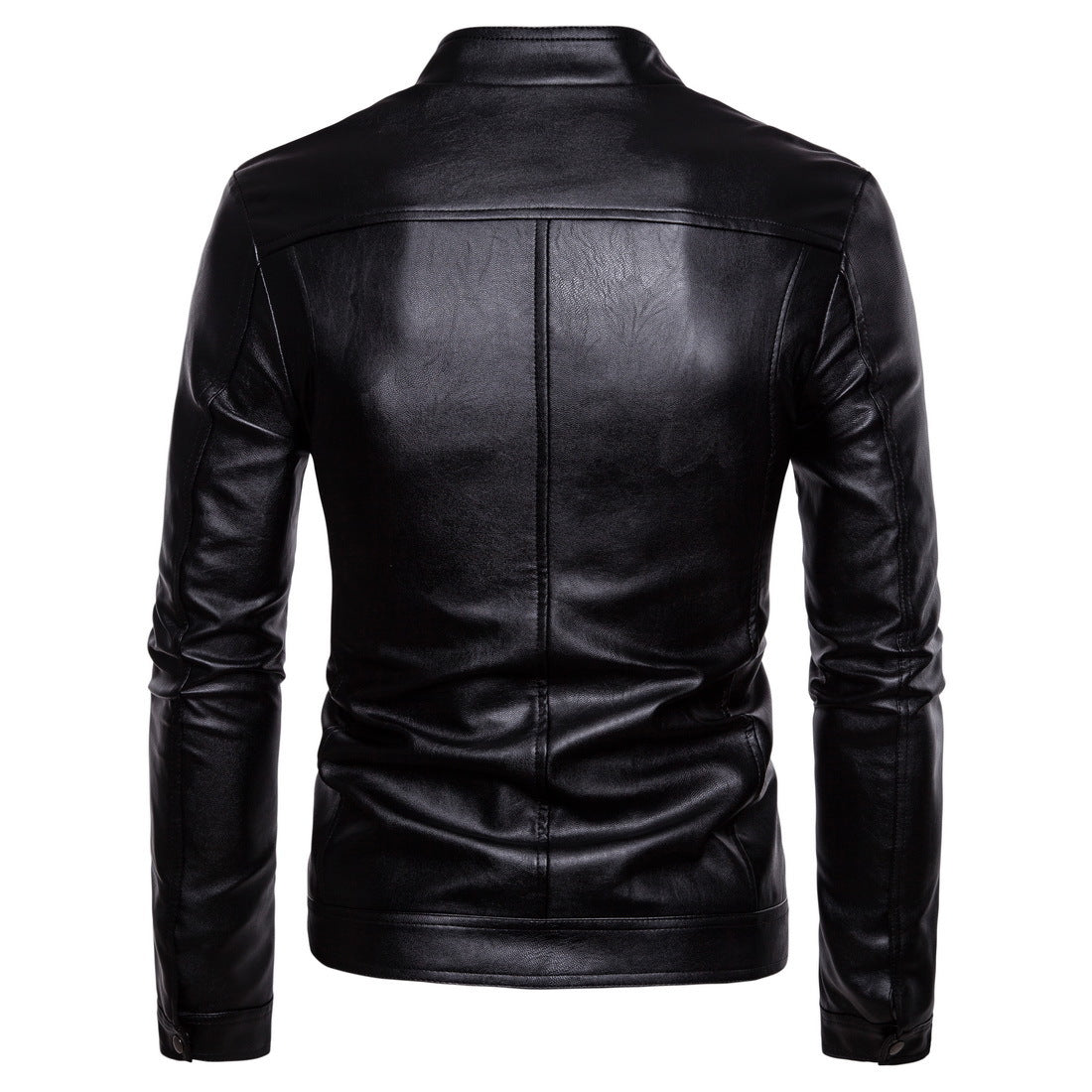 Men's Slim-Fit Leather Look Jacket with Stand Collar, Decorative Seams and Full Zip Chichicherry