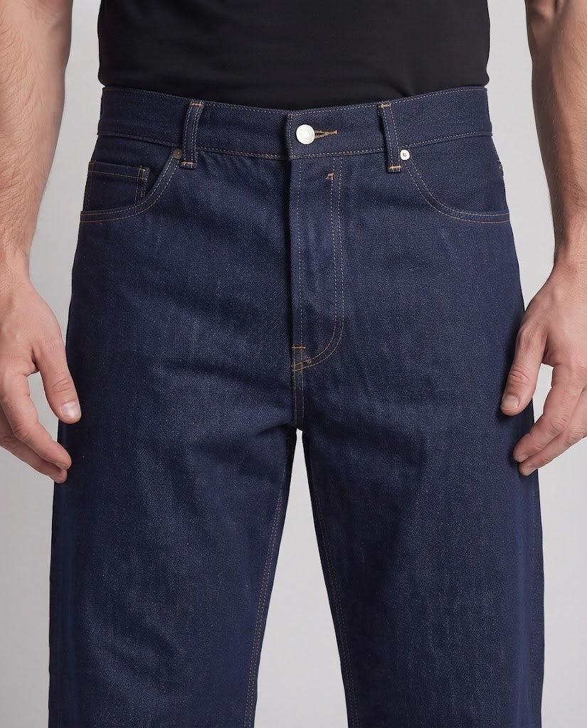 Men's Extra Wide Low-Slung Rigid Denim Jeans with Straight Palazzo Leg Chichicherry