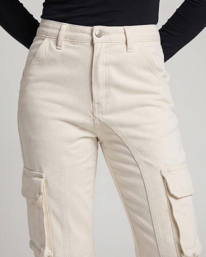 Women's Cargo Palazzo Pants with Panel Seams and High Waist Fit Chichicherry