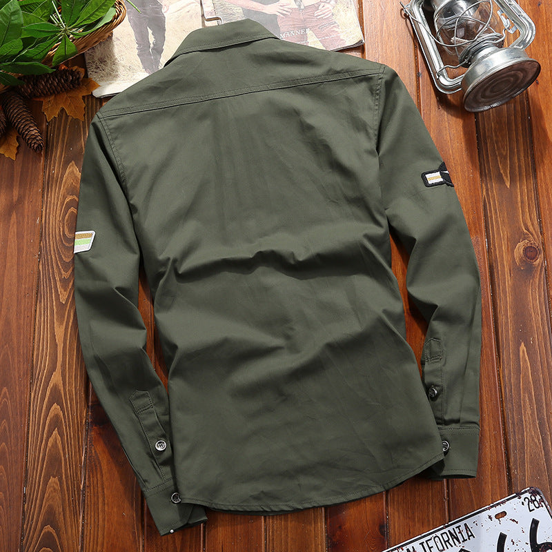 Men's utility shirt jacket made of lightweight cotton canvas with rolled sleeves and chest patch pockets Chichicherry