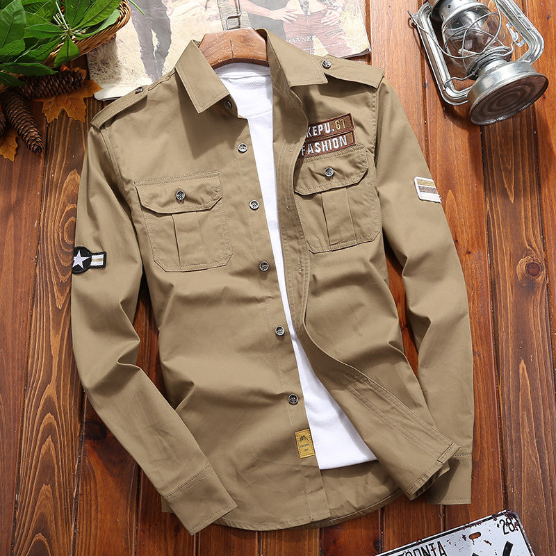 Men's utility shirt jacket made of lightweight cotton canvas with rolled sleeves and chest patch pockets Chichicherry