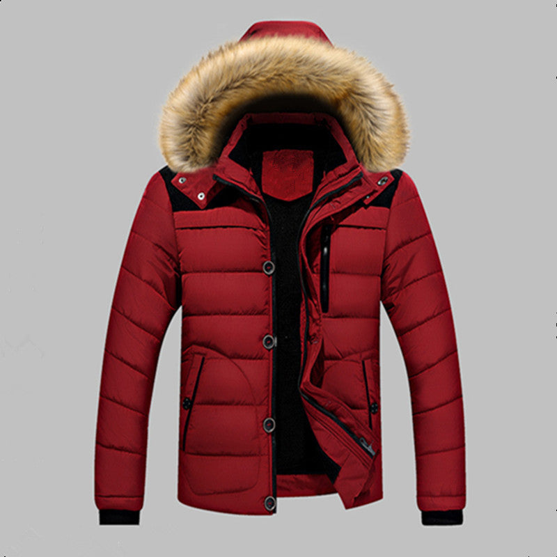 Men's Padded Quilted Expedition Jacket with Fur-Lined Hood and Front Mix Pockets Chichicherry