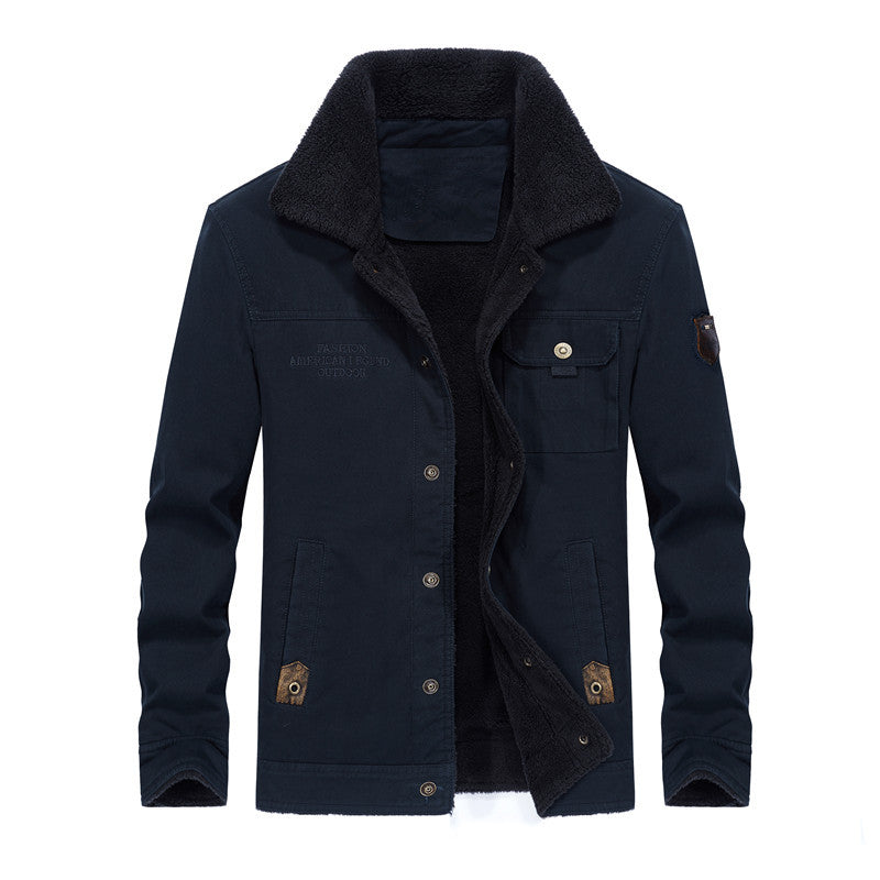Men's Canvas Work Jacket with Teddy Lining, Shirt Collar and Chest Pocket Chichicherry