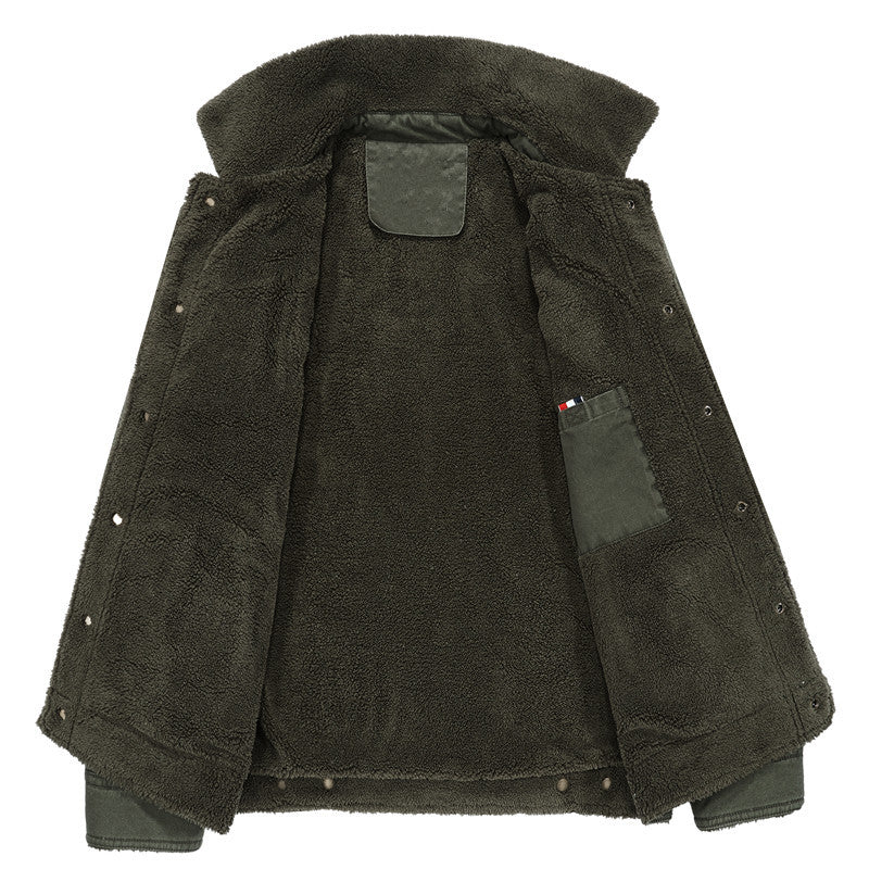 Men's Canvas Work Jacket with Teddy Lining, Shirt Collar and Chest Pocket Chichicherry