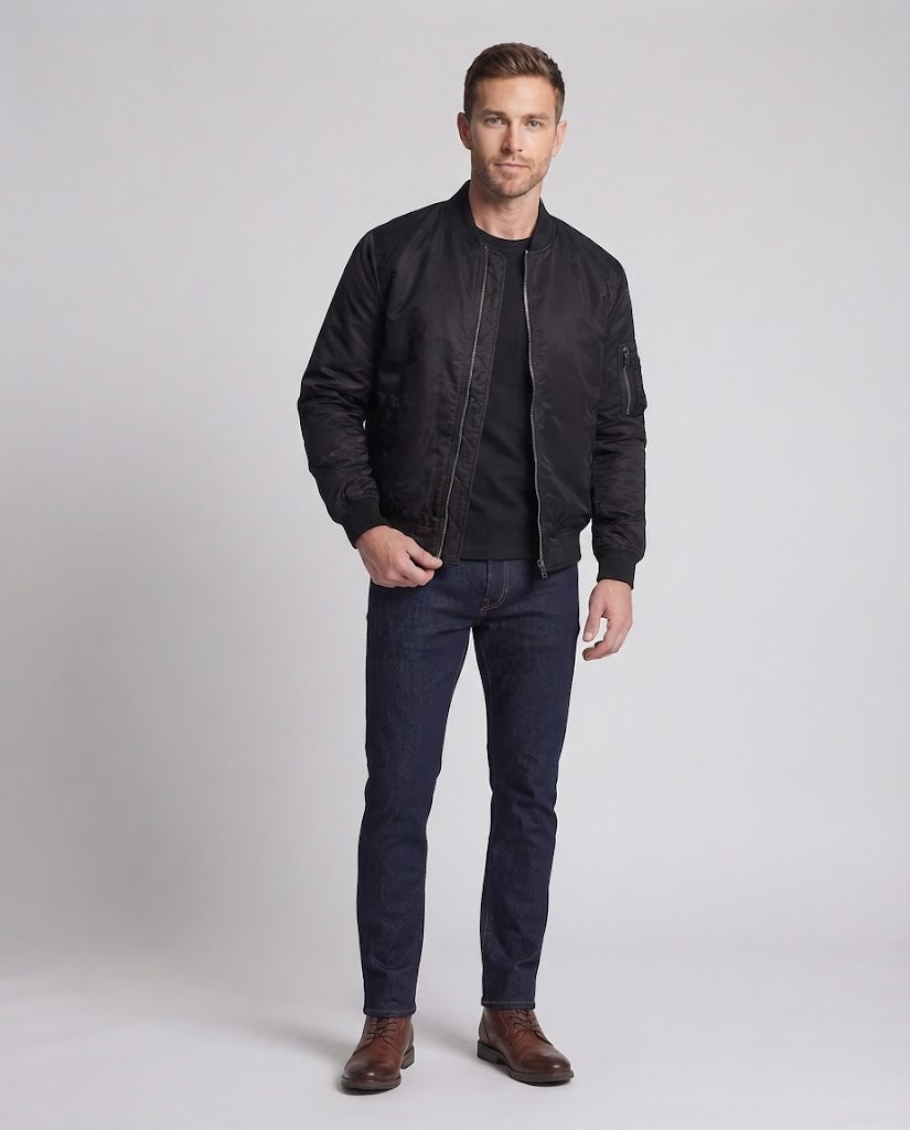 Men's technical nylon flight bomber with padded interior, arm pocket and elastic ribbed cuffs Chichicherry