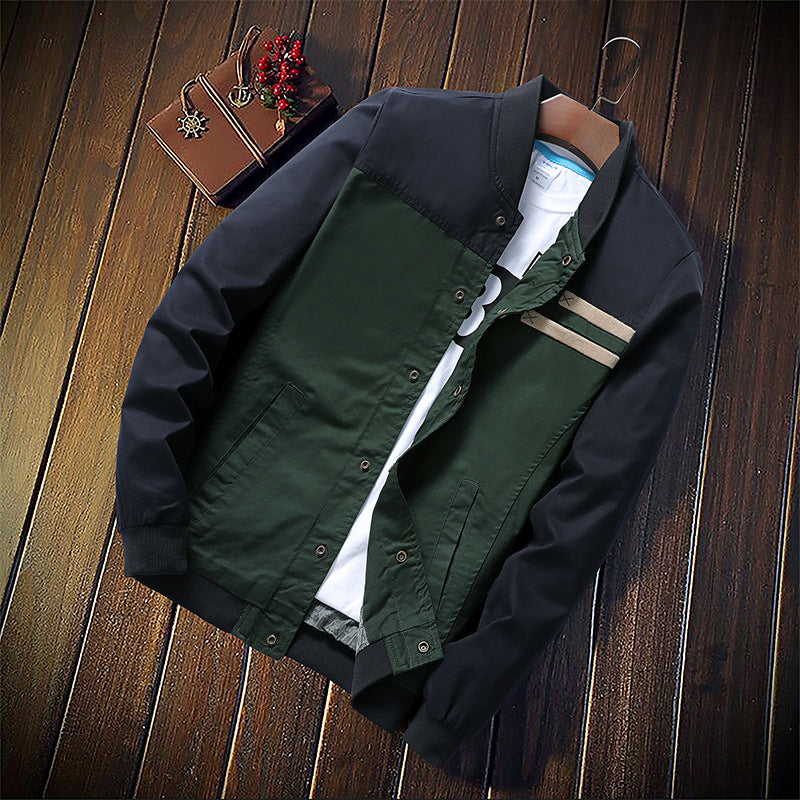 Men's Canvas Bomber Jacket in Field Style with Contrasting Sleeves and Chest Stripes Chichicherry