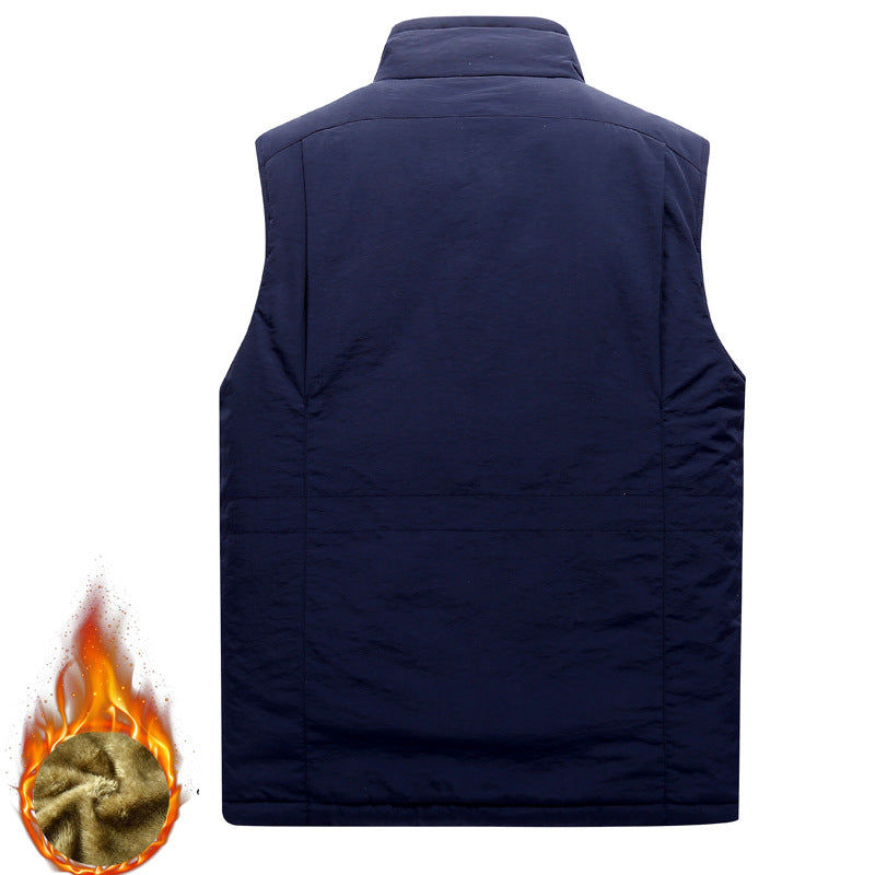 Men's Outdoor Utility Vest with warming teddy plush lining and multiple pockets Chichicherry