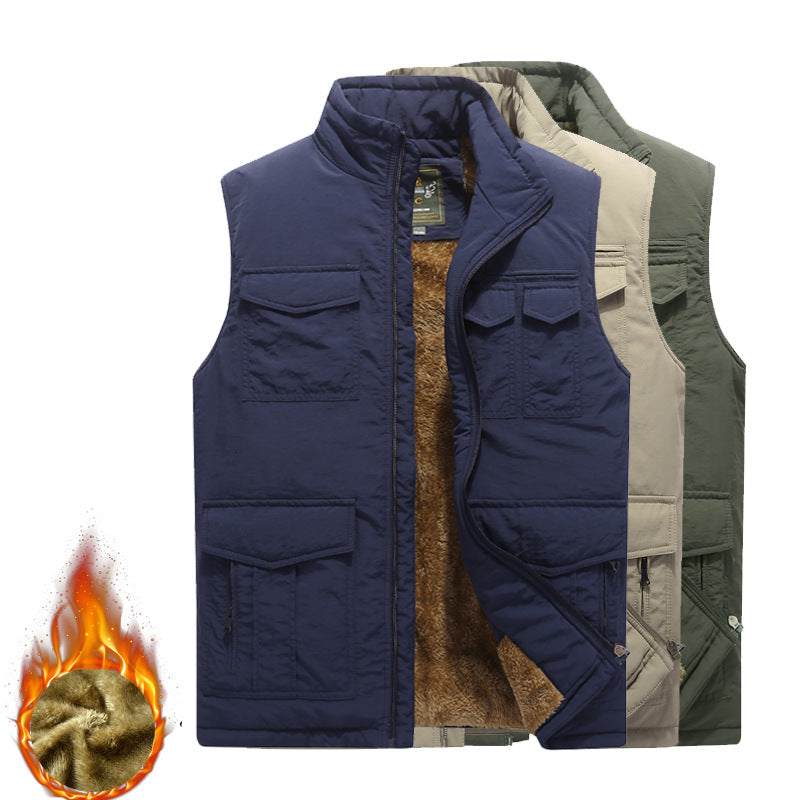 Men's Outdoor Utility Vest with warming teddy plush lining and multiple pockets Chichicherry