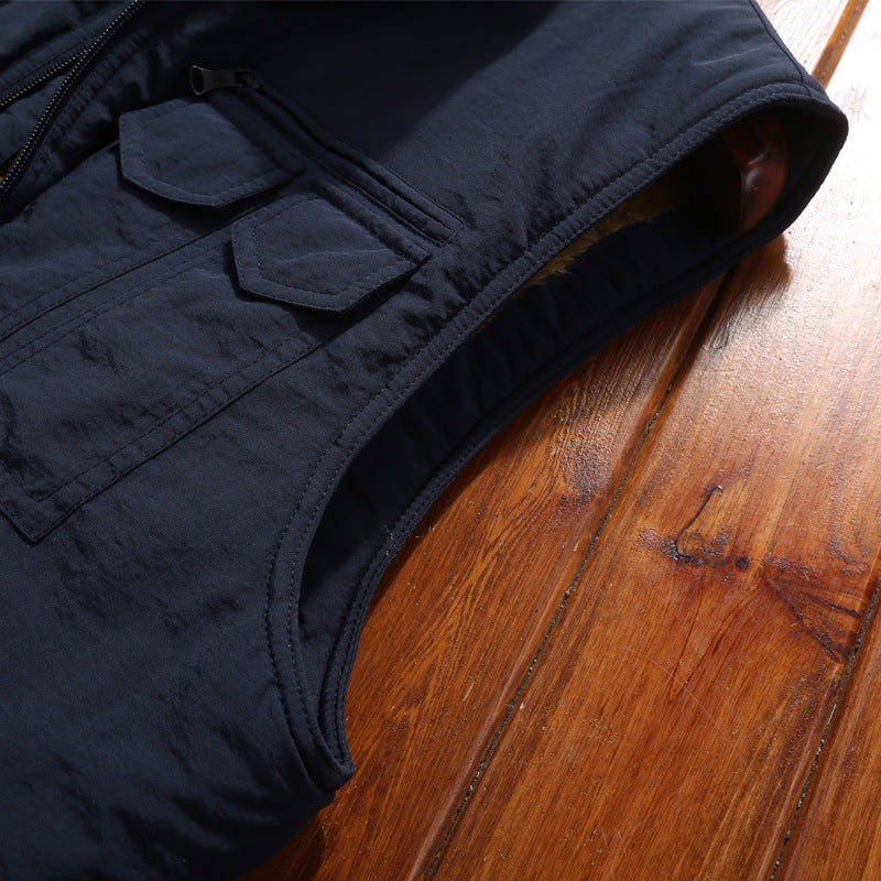 Men's Outdoor Utility Vest with warming teddy plush lining and multiple pockets Chichicherry
