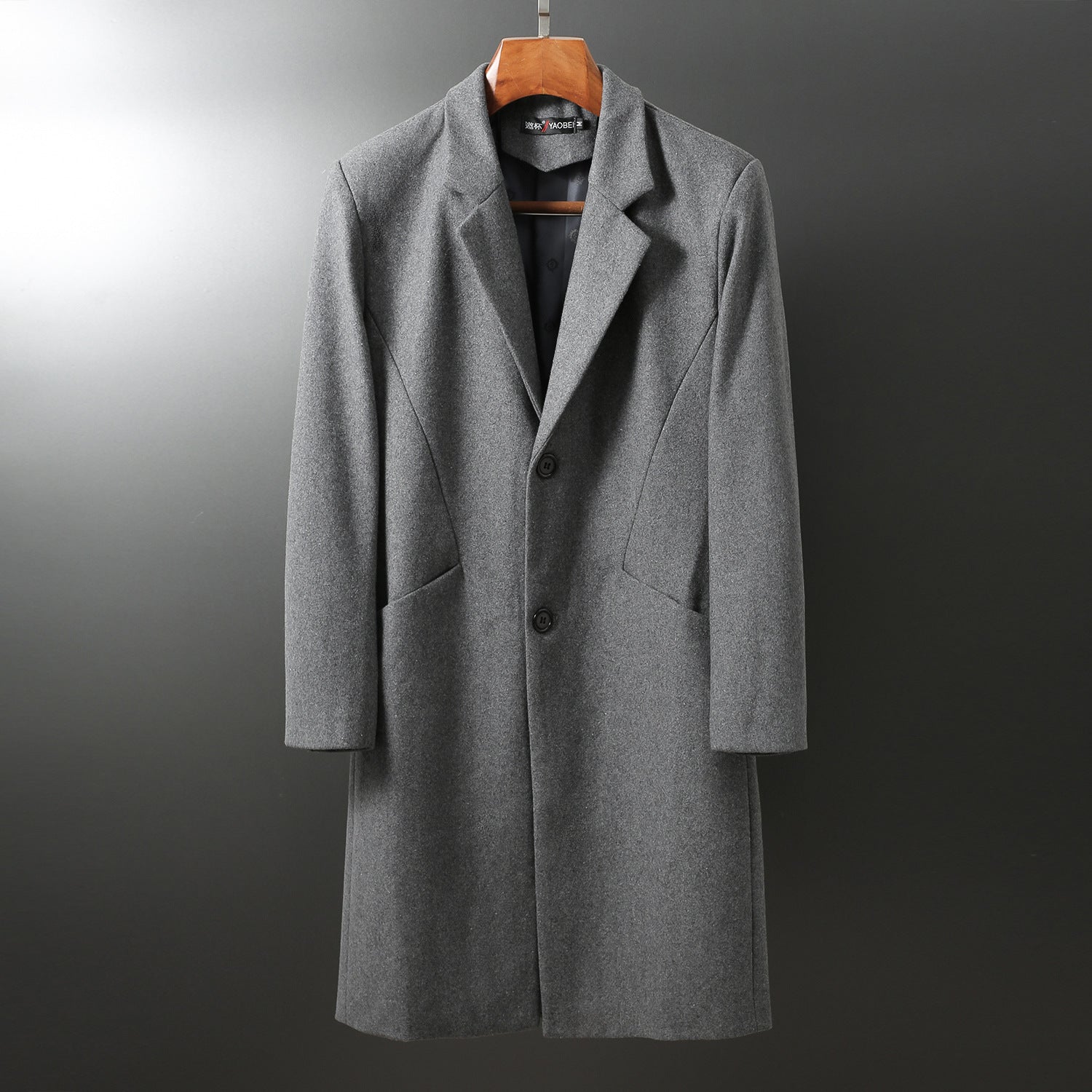 Men's Elegant Long Wool Blend Coat with Shawl Collar and Straight Cut Chichicherry