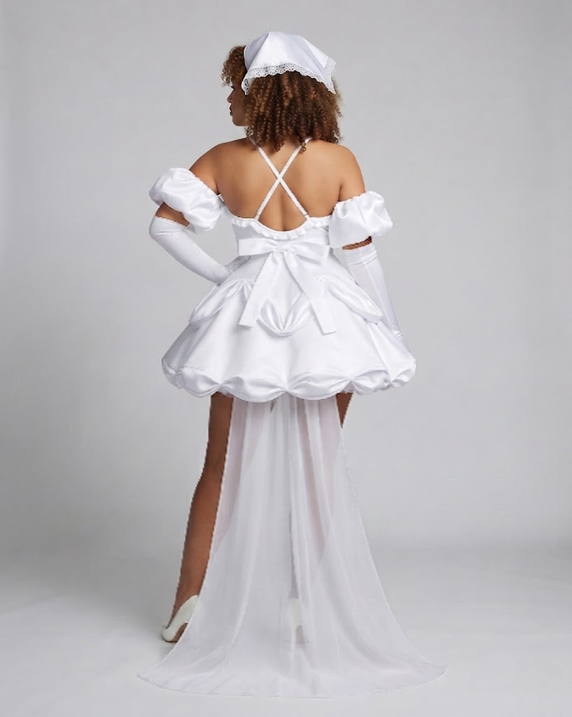 Women's Bridal Cosplay Dress with Sleeve Appliqués and Elaborate Ruffles Chichicherry