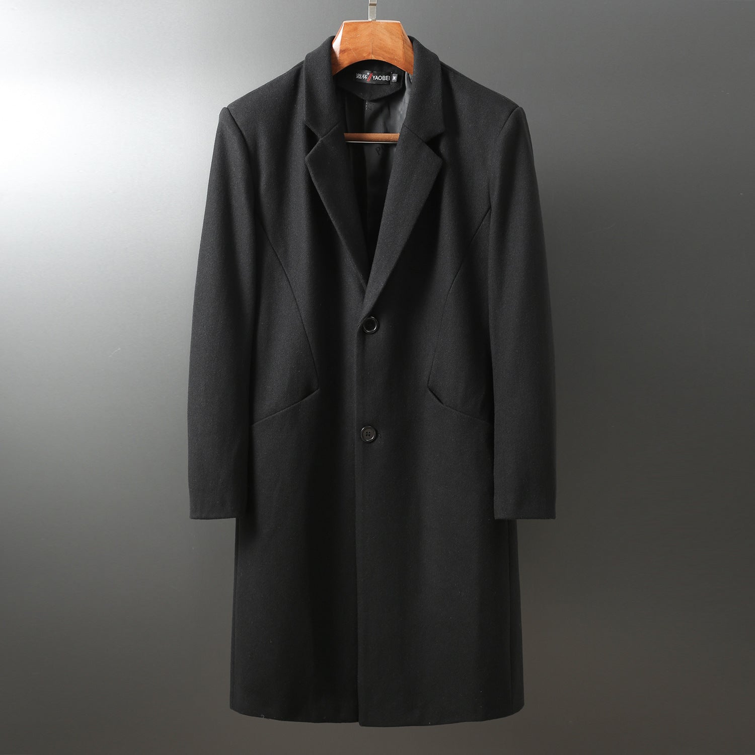 Men's Elegant Long Wool Blend Coat with Shawl Collar and Straight Cut Chichicherry