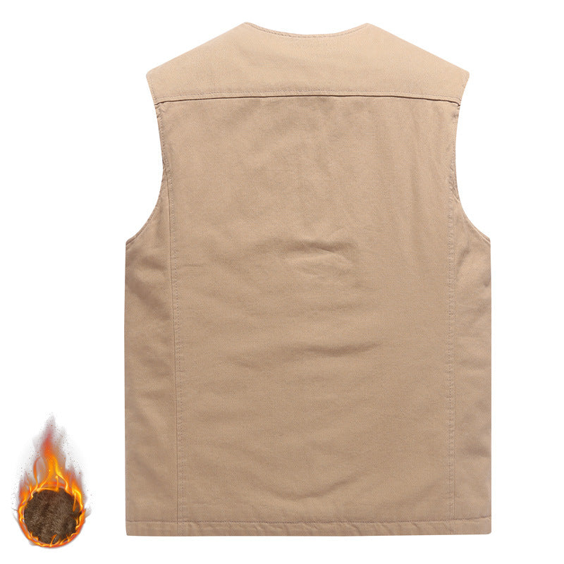 Men's Robust Thermo-Canvas Vest with Warming Teddy Lining and Button Closure Chichicherry