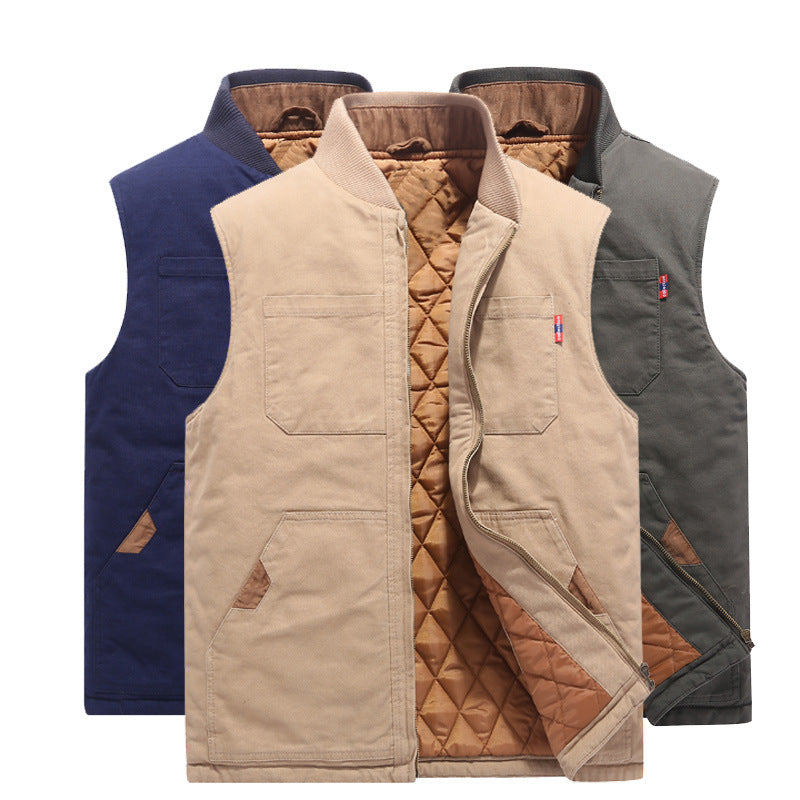 Men's quilted canvas utility vest with stand-up collar and thermal insulation Chichicherry