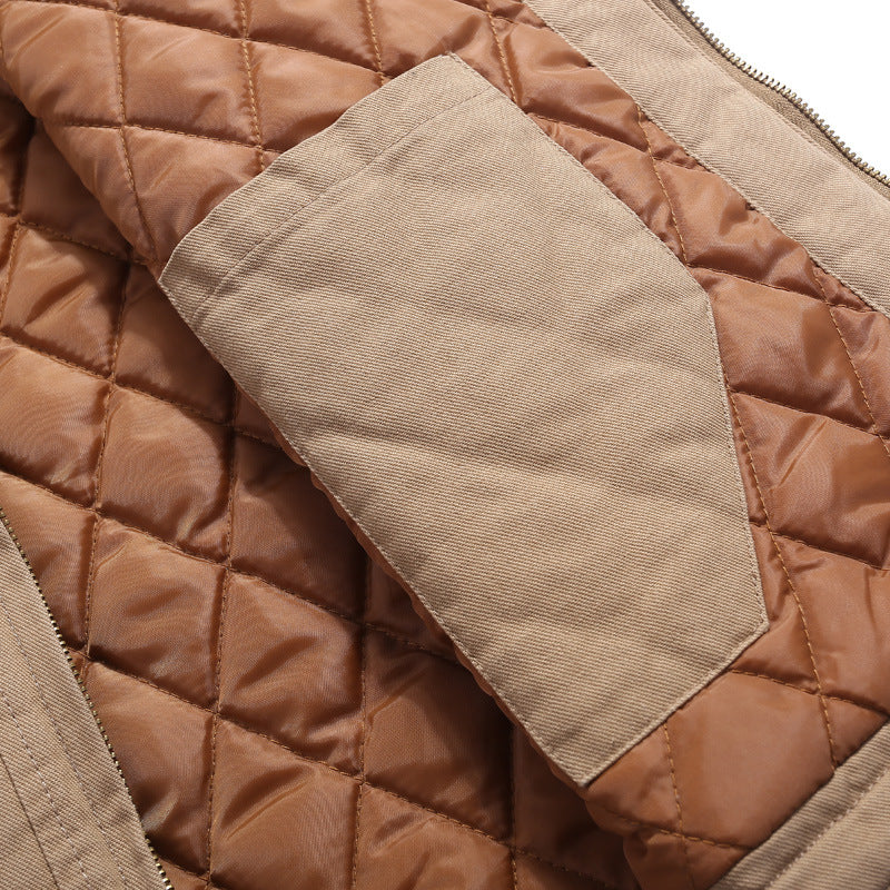 Men's quilted canvas utility vest with stand-up collar and thermal insulation Chichicherry