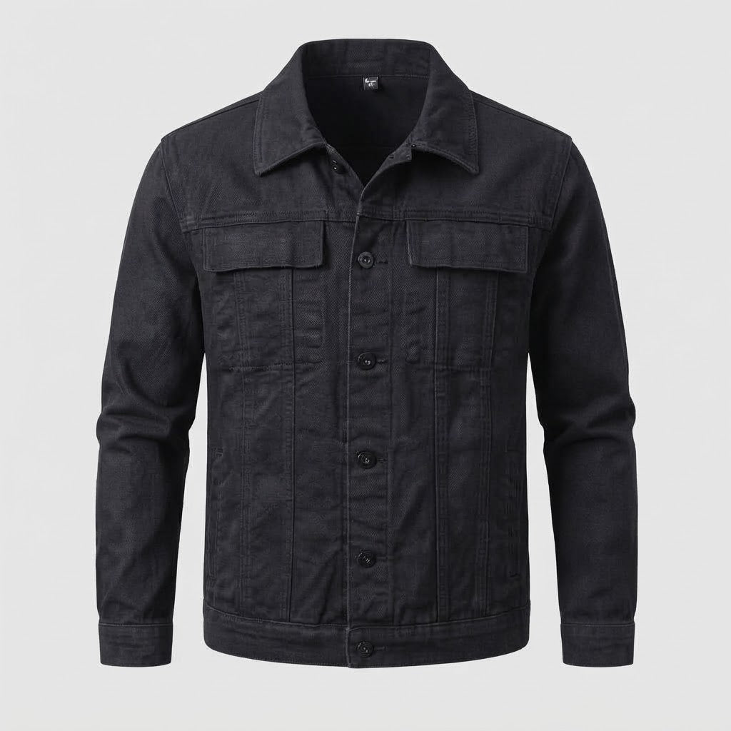 Men's Cotton Utility Jacket in Truckers Cut with Chest Flaps and Straight Fit Chichicherry