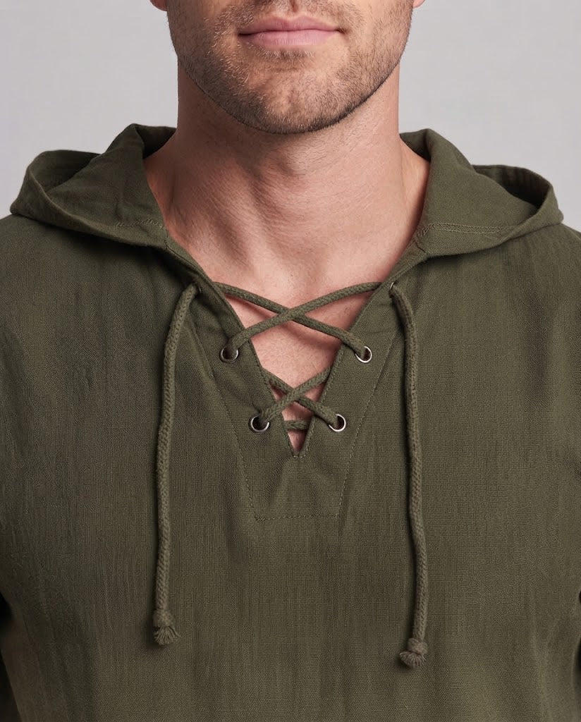 Men's casual shirt with hood and lacing Chichicherry