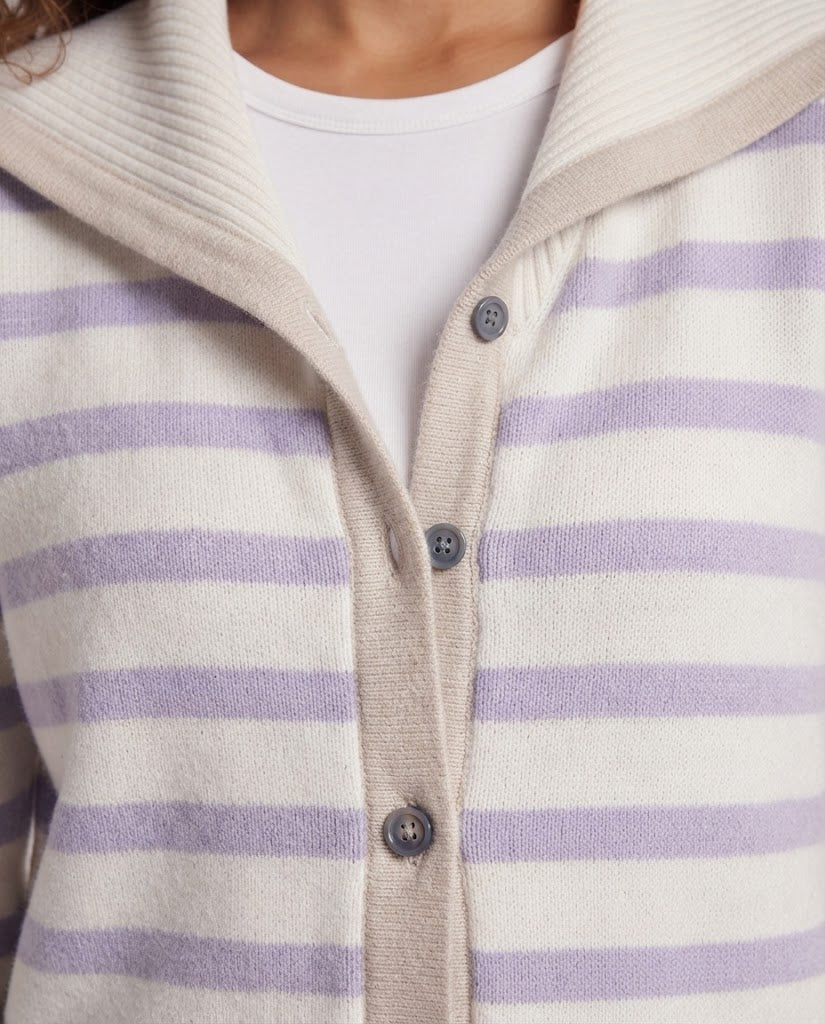 Women's Breton-inspired hooded cardigan with soft fine knit stripes Chichicherry