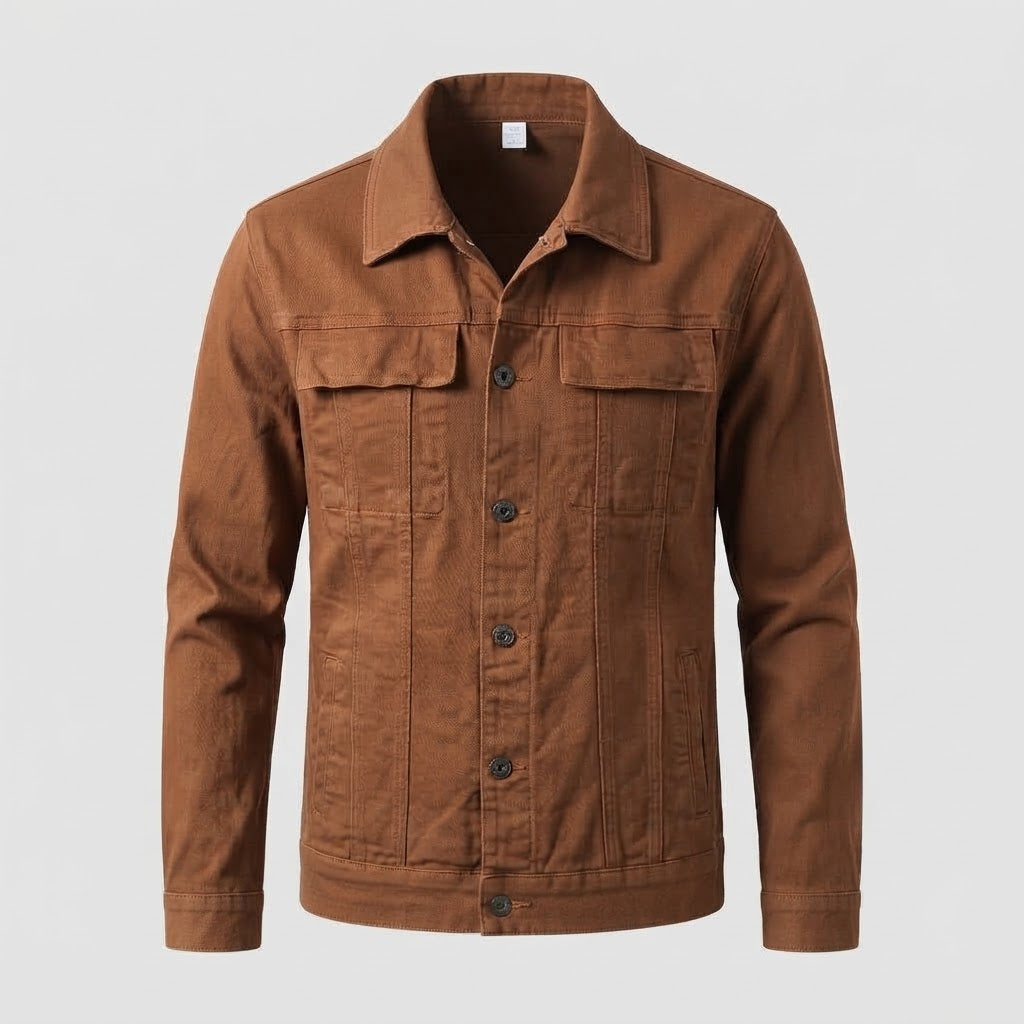 Men's Cotton Utility Jacket in Truckers Cut with Chest Flaps and Straight Fit Chichicherry