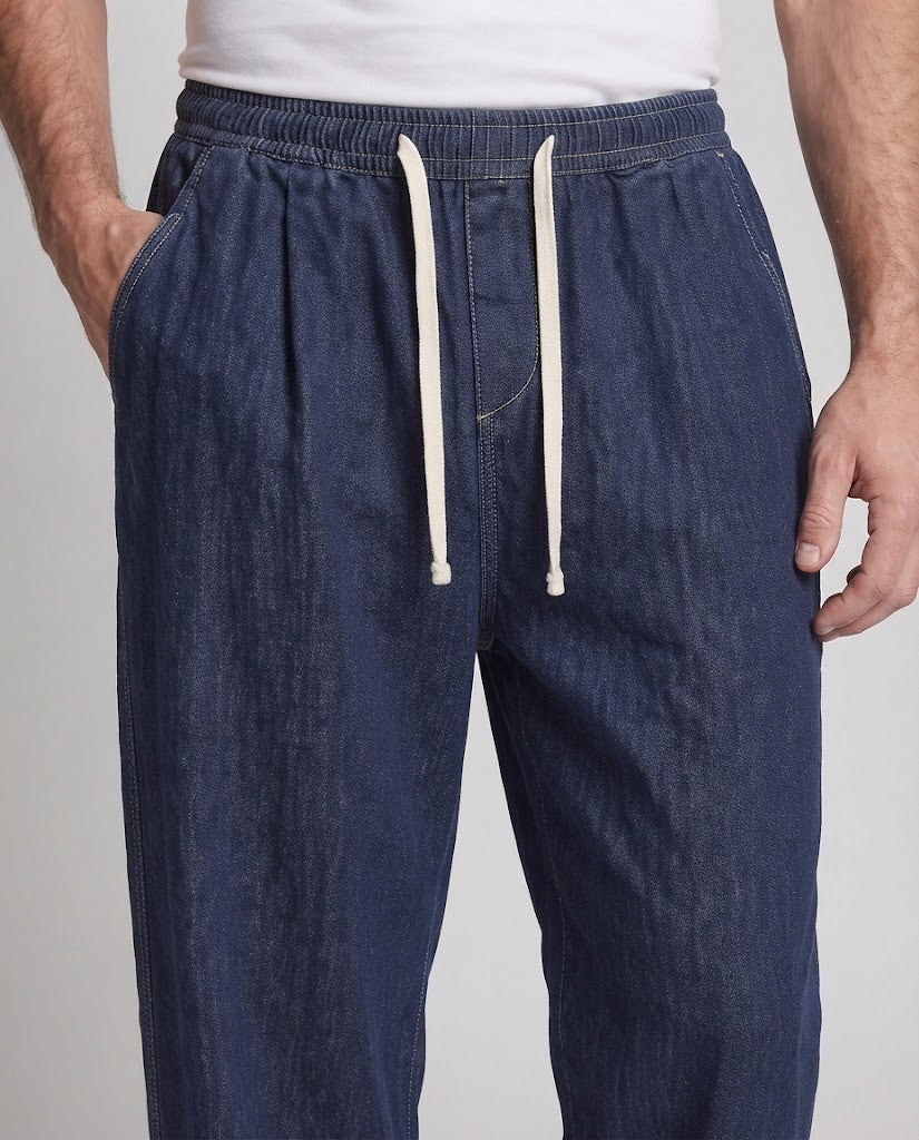 Men's Extra Wide Baggy Denim Palazzo Pants with Elastic Waistband and Drawstring Chichicherry