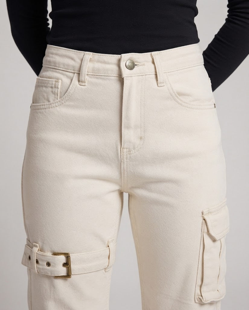Women’s cargo palazzo pants with utility pockets and leg buckle Chichicherry