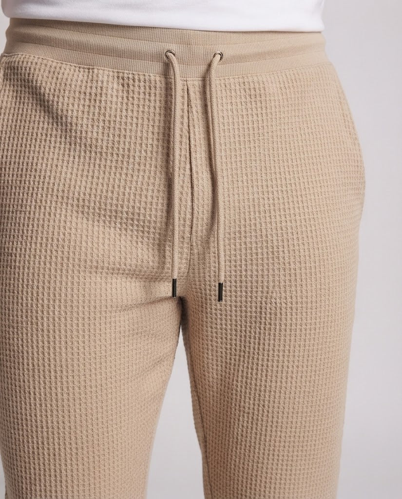 Men's Waffle Knit Jogging Pants with Drawstring Cuffs and Side Pockets Chichicherry