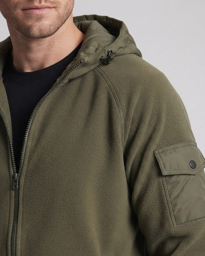 Men's Hooded Fleece Jacket with Quilted Hood and Utility Arm Pocket Chichicherry