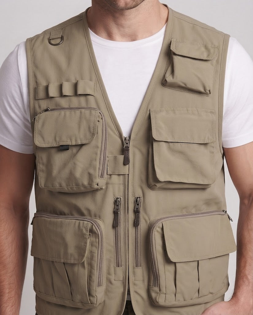 Men's multifunctional fishing and photo utility vest with numerous pockets Chichicherry