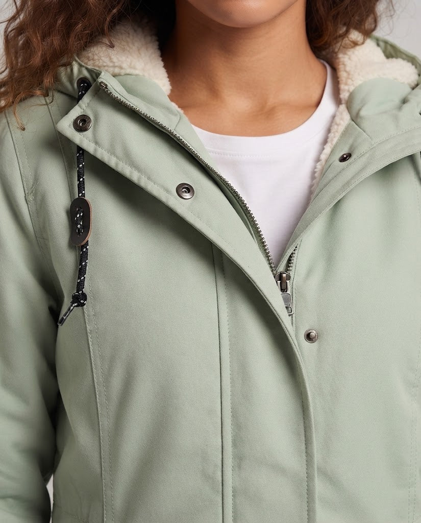 Women's Lined Hooded Parka with Teddy Lining, Drawstring and Flap Pockets