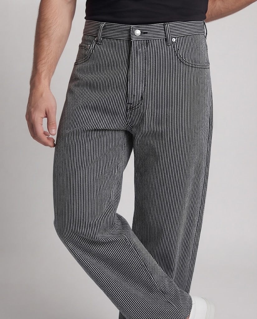 Men's Wide Cut Pinstripe Slouch Pants with Extra Wide Leg Chichicherry