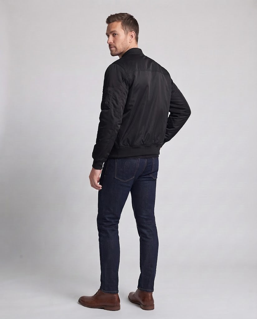 Men's technical nylon flight bomber with padded interior, arm pocket and elastic ribbed cuffs Chichicherry