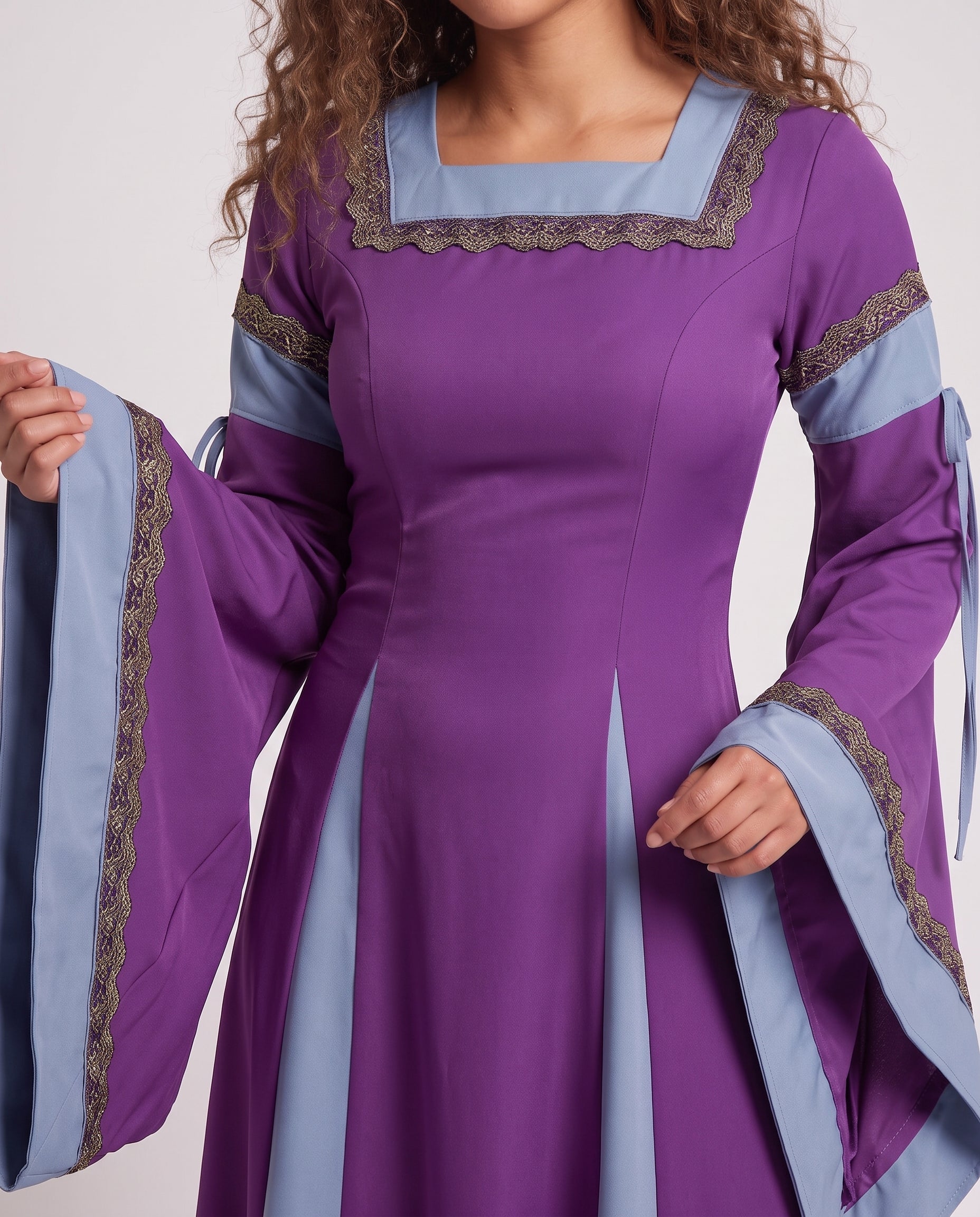 Women’s Historical Dress with Long, Flowing Sleeves and Decorative Lacing Detail Chichicherry