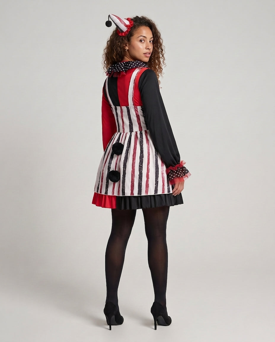 Ladies' clown costume with playful ruffle detail and high-neck collar Chichicherry