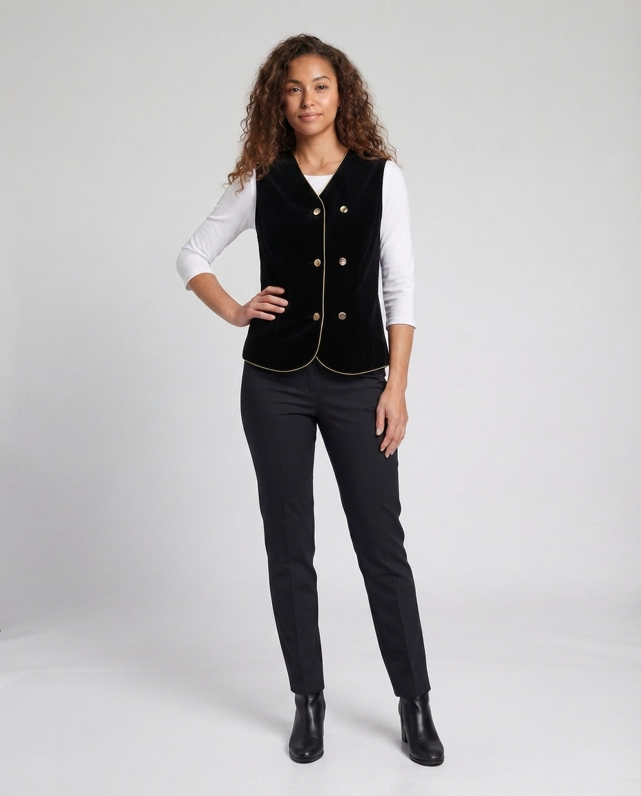 Women Elegant Velvet Vest with Button Details Chichicherry