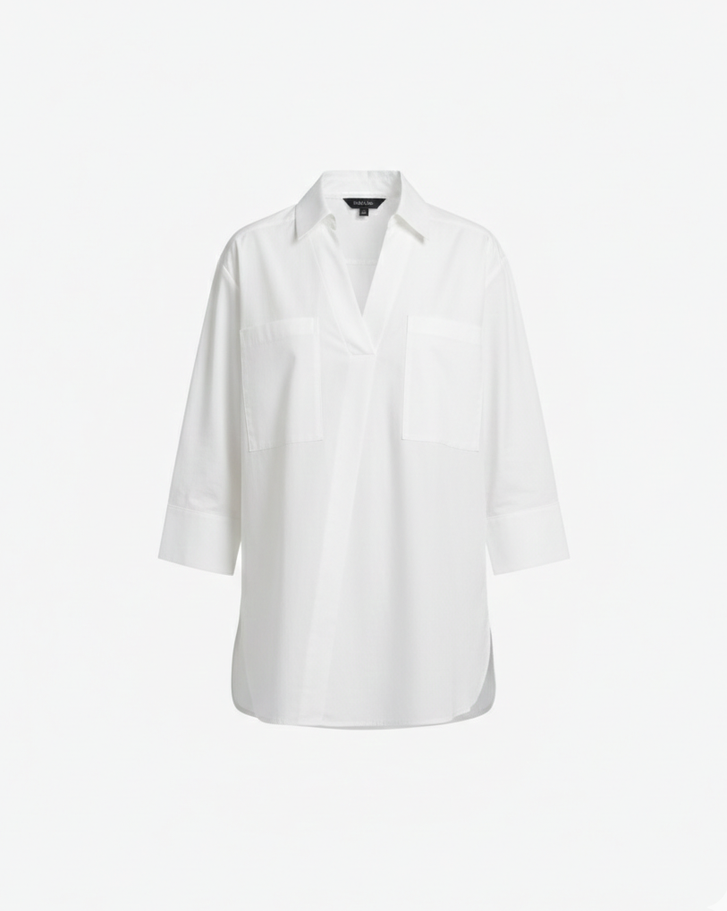 Women's blouse with flounce sleeves and V-neck