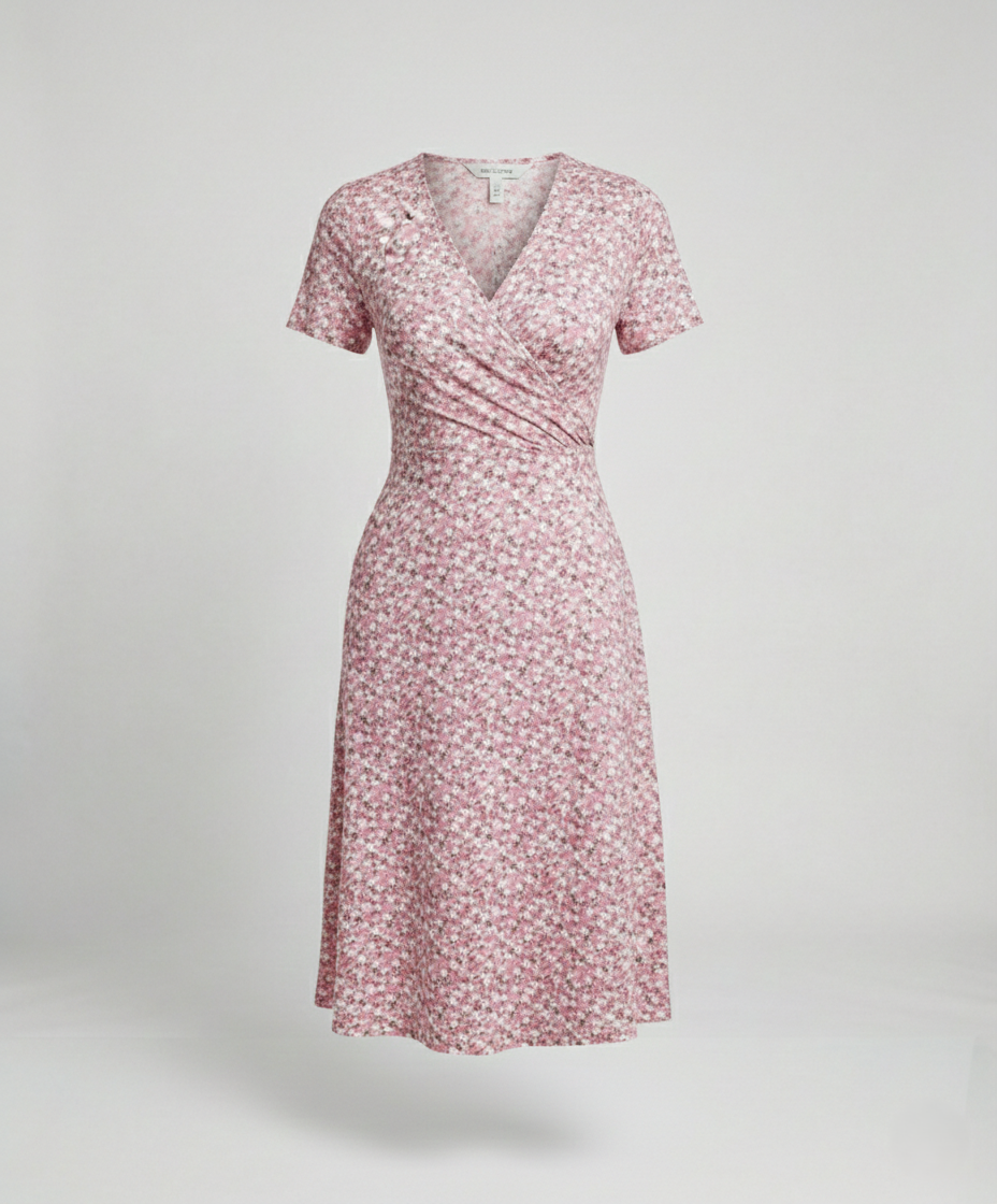Ladies wrap floral dress with short sleeves
