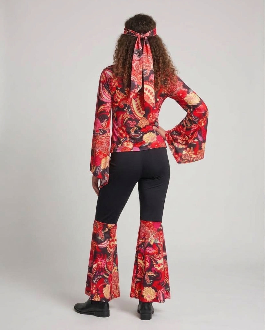 Women's Hippie Costume Set with Loose Top and Flared Pants Chichicherry